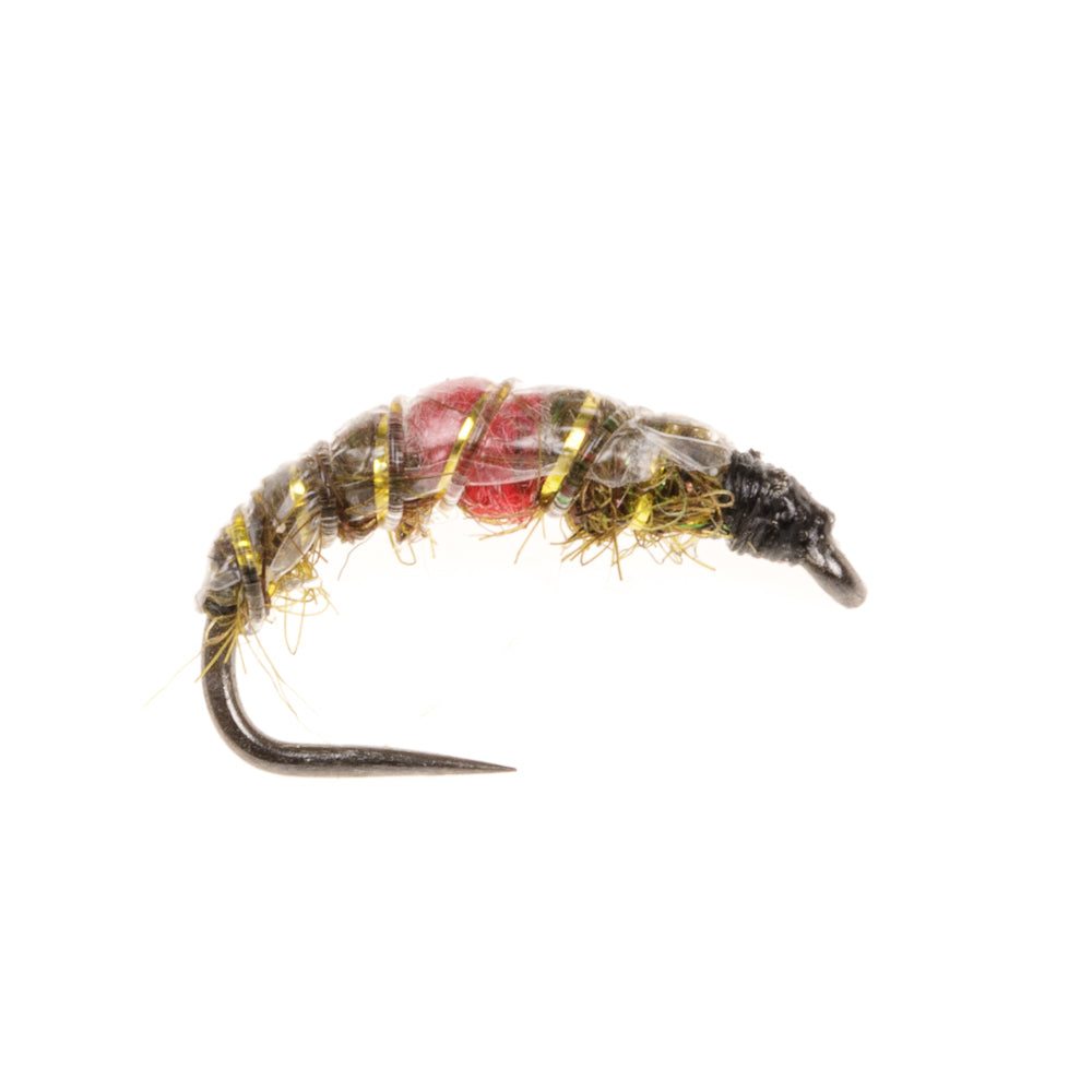 SLIMLINE CZECH NYMPH DARK OLIVE & RED BARBLESS